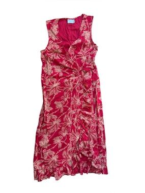 ASOS Design Curve Wrap Maxi Dress Womens 16 Red Gold Tropical Print Ruffle Hem